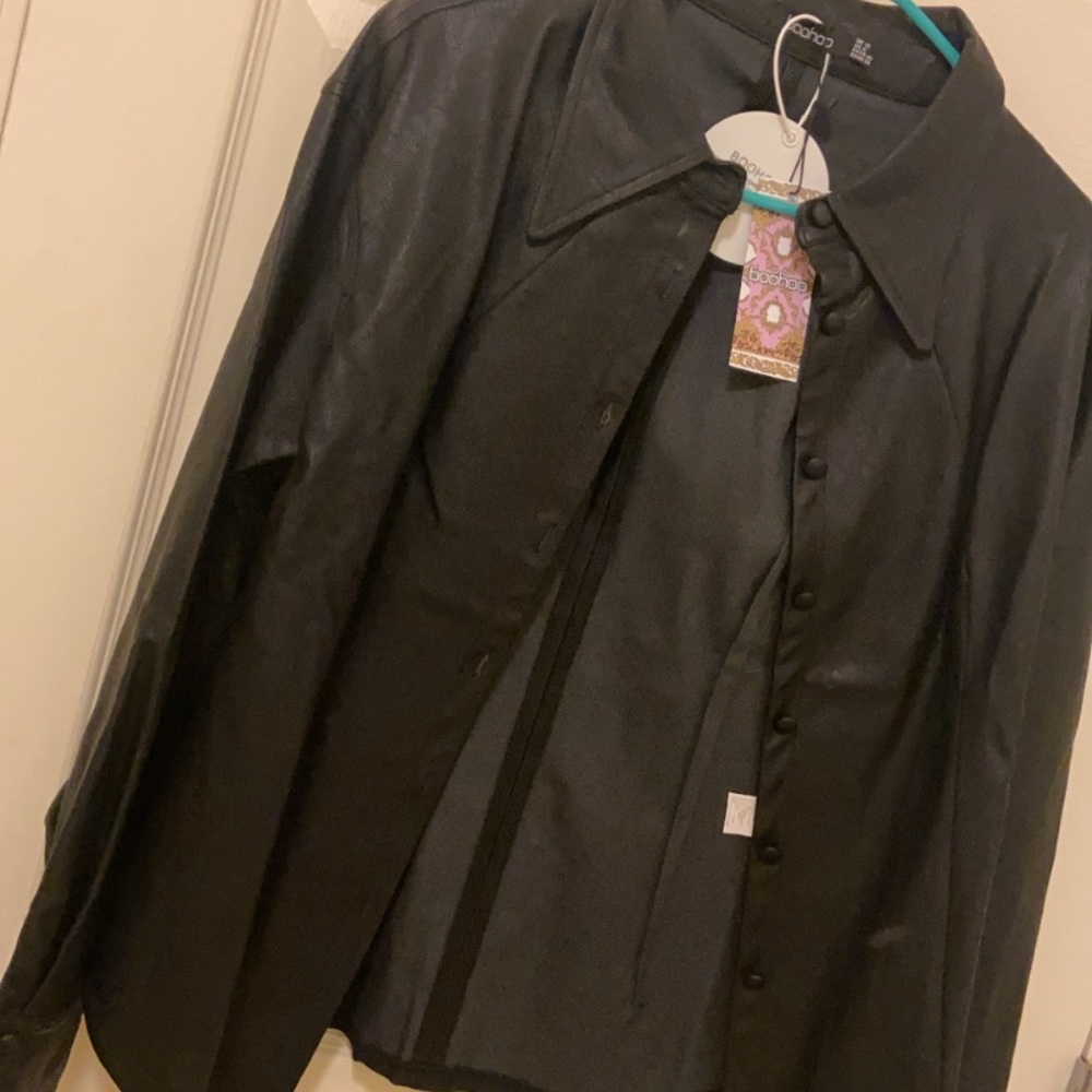 Long sleeve faux leather shirt